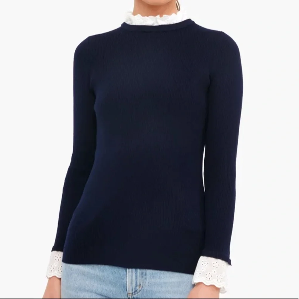 Navy Rosemary Eyelet Knit Top - Picture 2 of 13